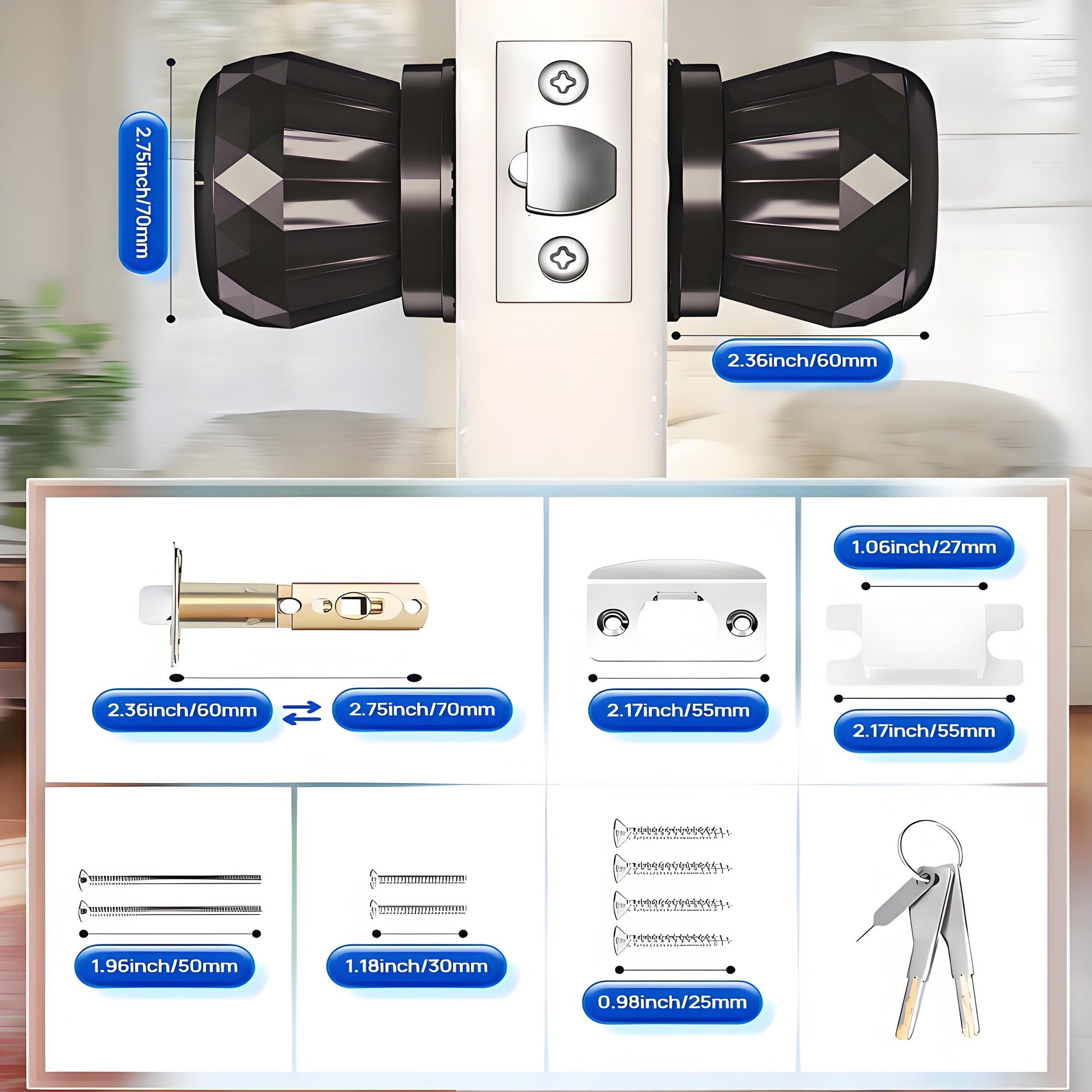 Smart Bronze Door Knob with Triple Unlocking Options