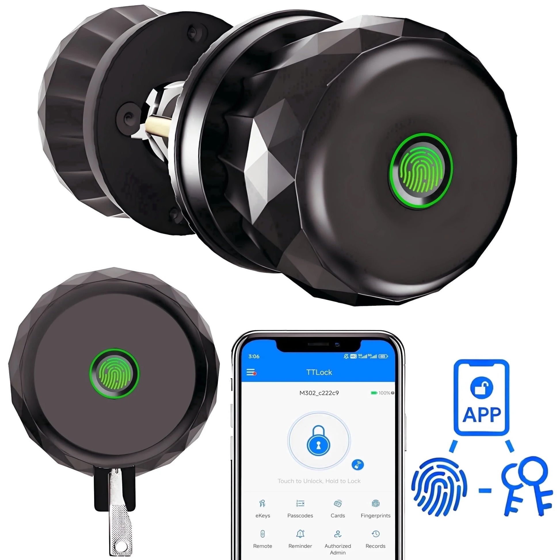 Smart Bronze Door Knob with Triple Unlocking Options