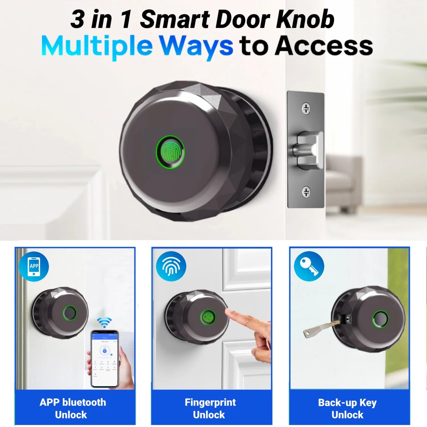 Smart Bronze Door Knob with Triple Unlocking Options