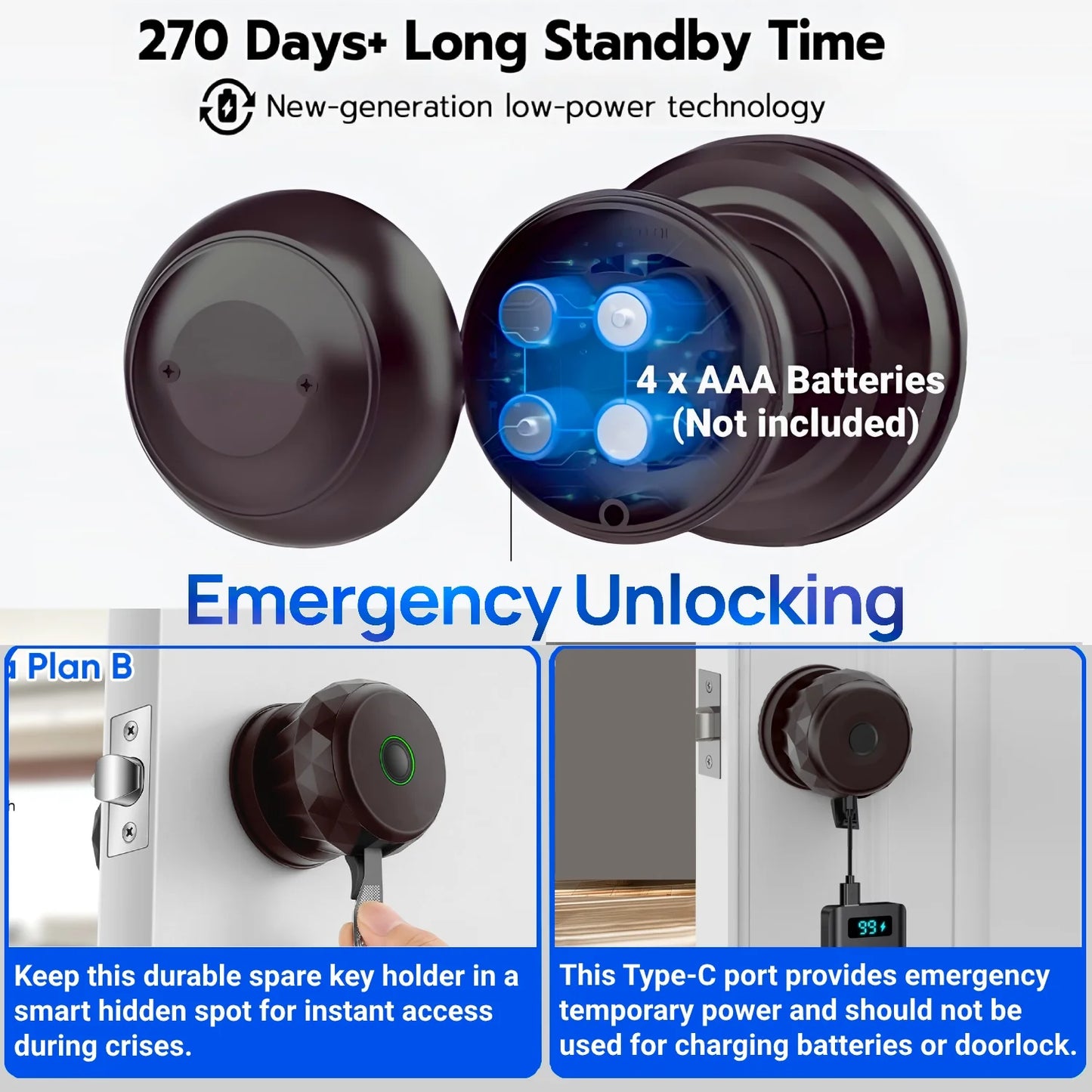Smart Bronze Door Knob with Triple Unlocking Options